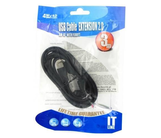 4World Przedłużający USB 2.0 A-A M/F 3.0m HQ 05355 - 1404539 - zdjęcie 2